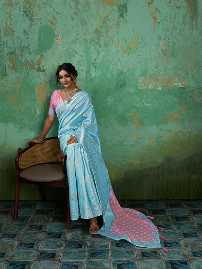 Shree Shyam Fashion Sky Blue Linen Cotton Saree