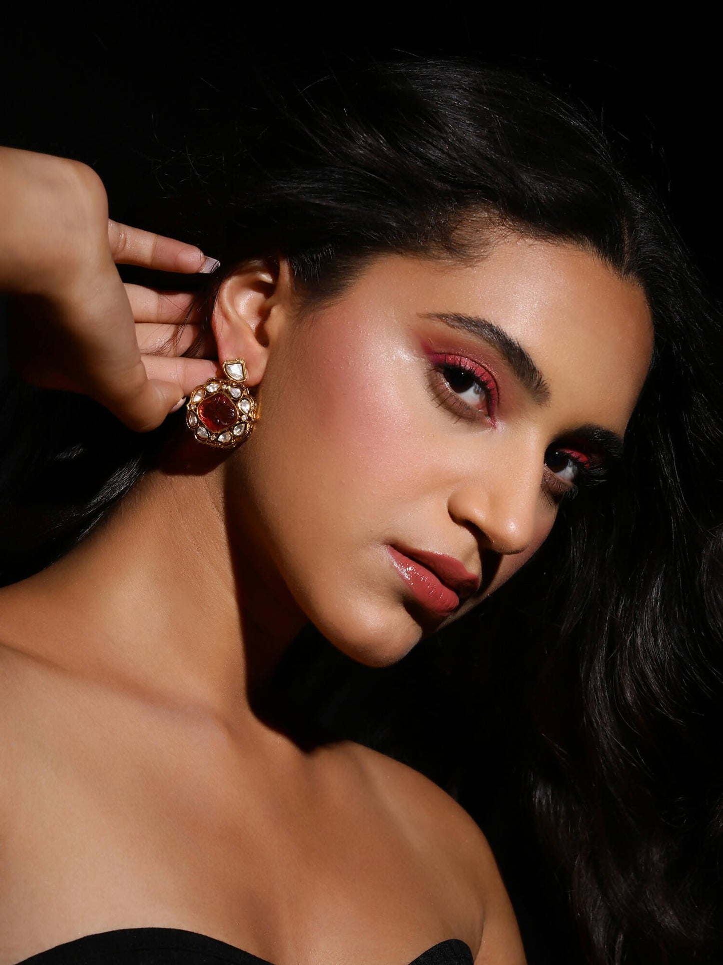 Pink Gold-Polished Contemporary Drop Earrings - Ruby Raang