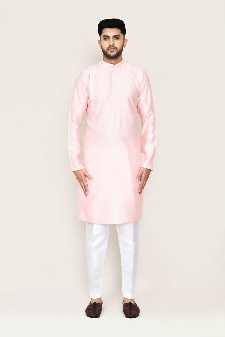 Joban Fashion Pink Colored Jacquard Silk Fabric Kurta With Straight Fit Pant