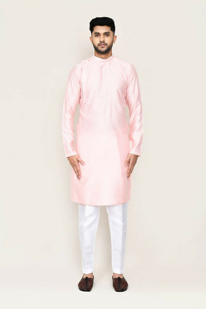 Joban Fashion Pink Colored Jacquard Silk Fabric Kurta With Straight Fit Pant