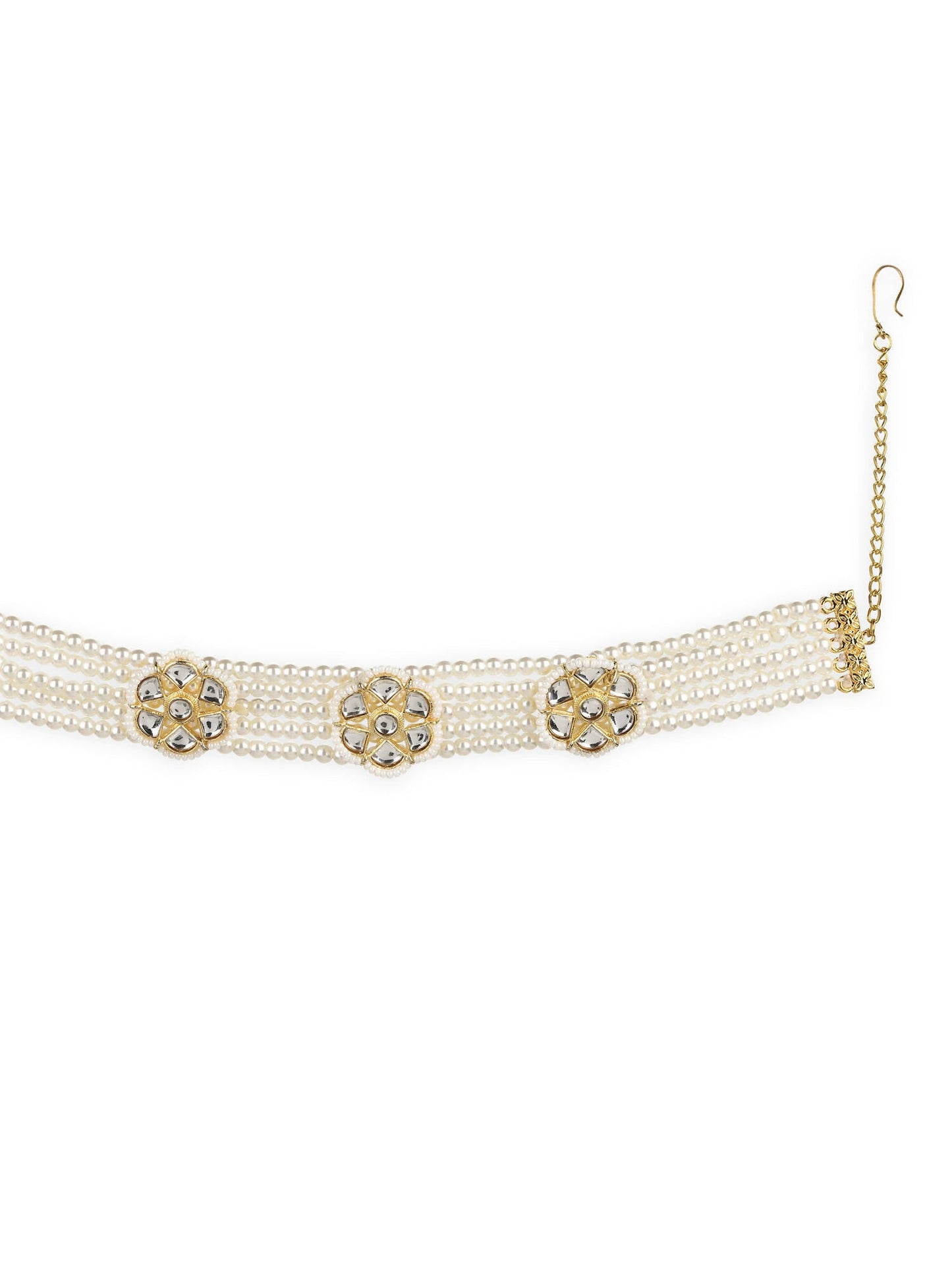 Gold-Polished White Kundan Studded Headband - Ruby Raang