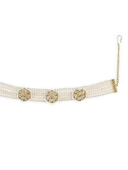 Gold-Polished White Kundan Studded Headband - Ruby Raang