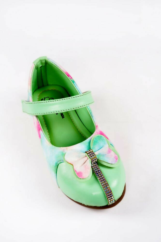 Tiny Bugs Girls Bow Embellished Party Wear Ballerinas - Multi