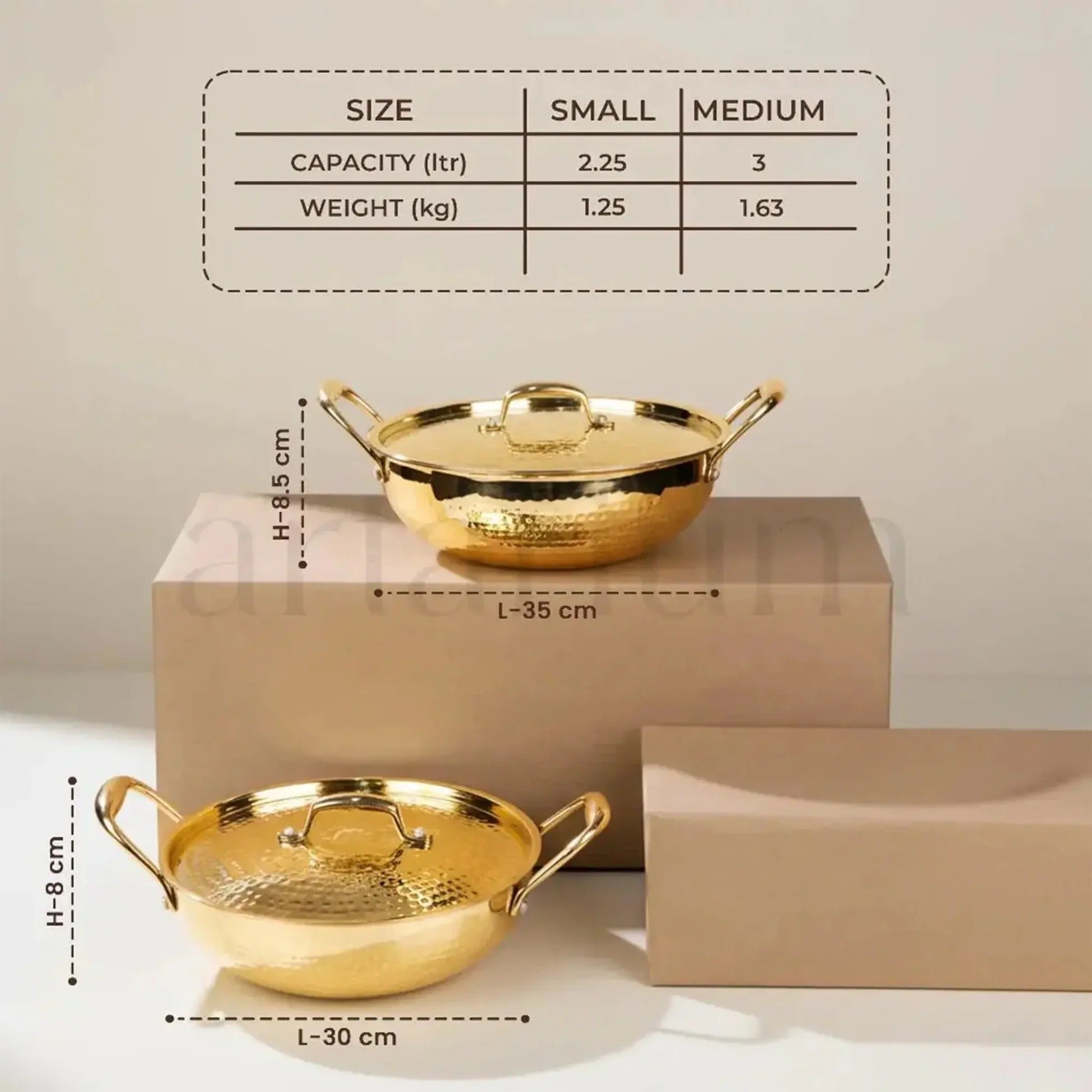 Artarium Brass Kadai with Kalai (Tin Coating) and Lid