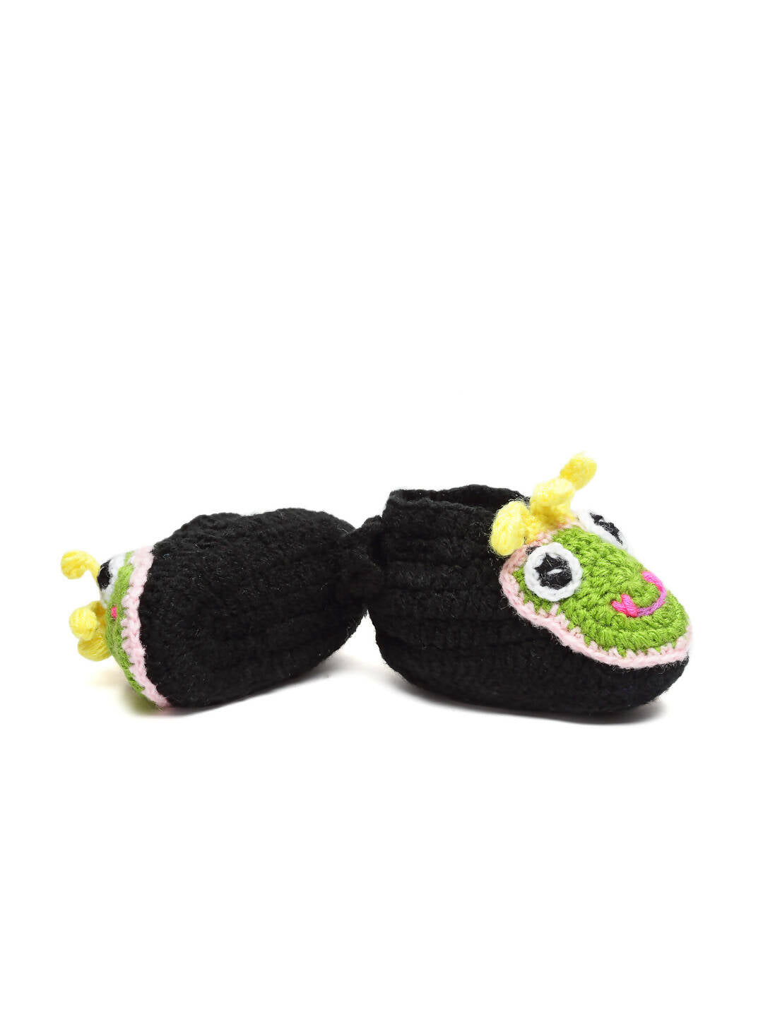 Chutput Kids Woollen Hand Knitted Frog Face Detailed Booties - Black