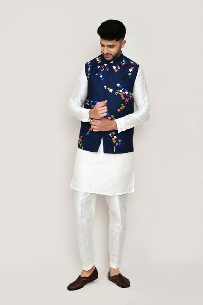 Joban Fashion White Colored Art Silk Fabric Kurta, Jacket With Straight Fit Pant