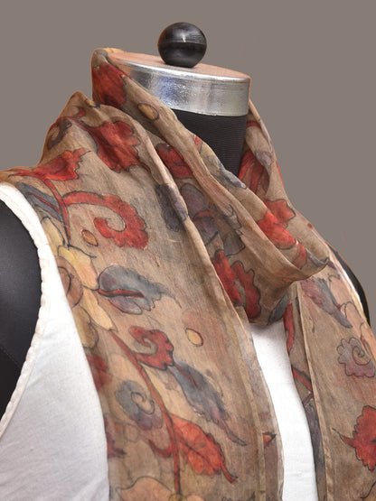 Cream Kalamkari Hand Painted Organza Stole with Floral Design - Global Threads