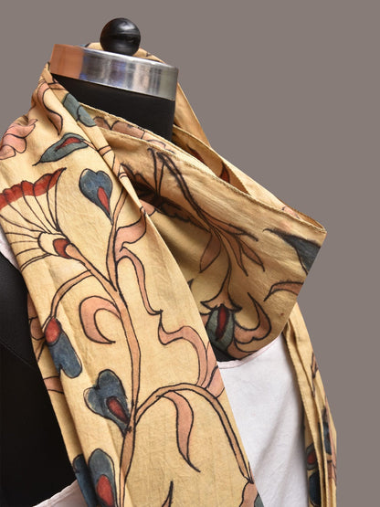 Cream Kalamkari Hand Painted Sico Stole with Floral Design - Global Threads