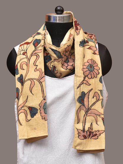 Cream Kalamkari Hand Painted Sico Stole with Floral Design - Global Threads