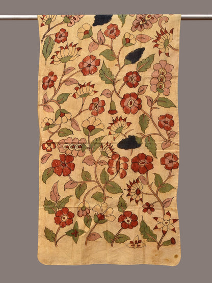 Cream Kalamkari Hand Painted Sico Stole with Floral Design - Global Threads