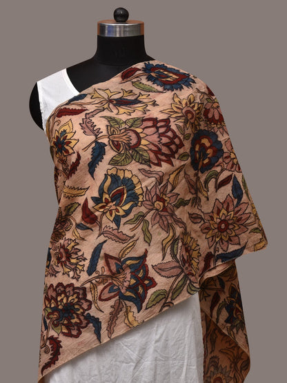 Cream Kalamkari Hand Painted Sico Stole with Floral Design - Global Threads