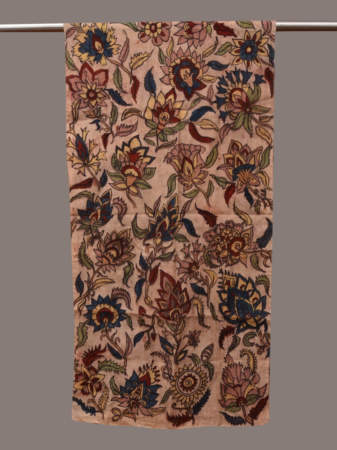 Cream Kalamkari Hand Painted Sico Stole with Floral Design - Global Threads