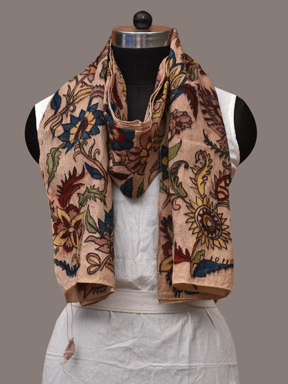 Cream Kalamkari Hand Painted Sico Stole with Floral Design - Global Threads