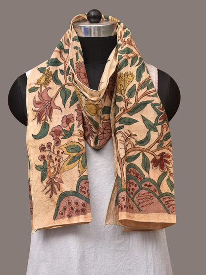 Cream Kalamkari Hand Painted Sico Stole with Tree of Life Design - Global Threads