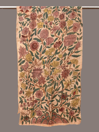 Cream Kalamkari Hand Painted Sico Stole with Tree of Life Design - Global Threads