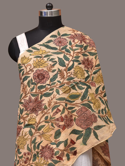 Cream Kalamkari Hand Painted Sico Stole with Tree of Life Design - Global Threads