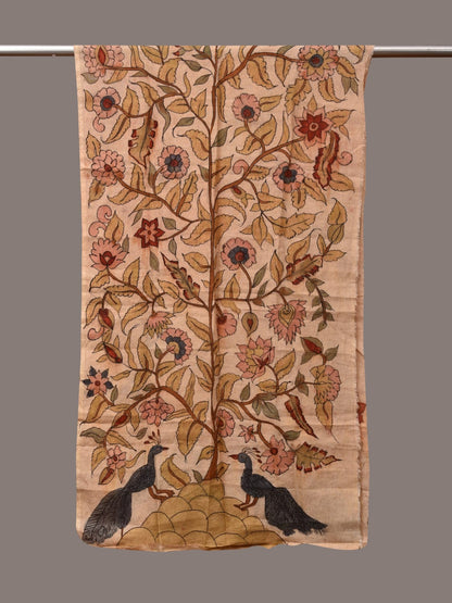 Cream Kalamkari Hand Painted Sico Stole with Tree of Life Design - Global Threads