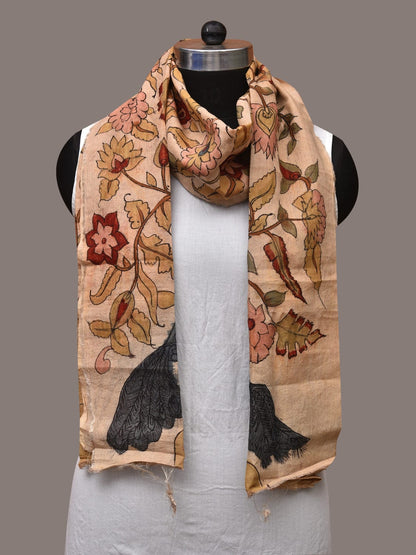 Cream Kalamkari Hand Painted Sico Stole with Tree of Life Design - Global Threads
