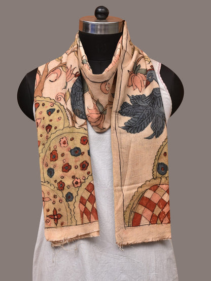 Cream Kalamkari Hand Painted Sico Stole with Tree of Life Design - Global Threads
