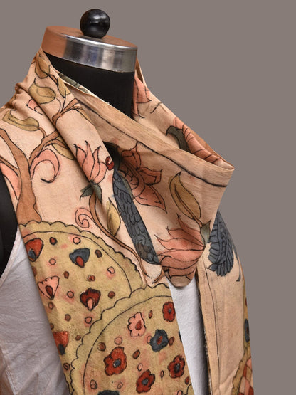 Cream Kalamkari Hand Painted Sico Stole with Tree of Life Design - Global Threads