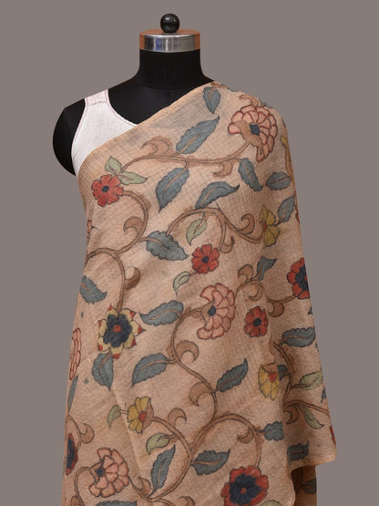 Cream Kalamkari Hand Painted Woolen Handloom Stole with Floral Design - Global Threads