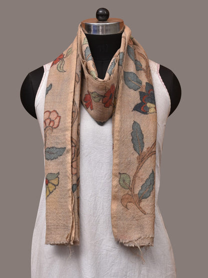 Cream Kalamkari Hand Painted Woolen Handloom Stole with Floral Design - Global Threads