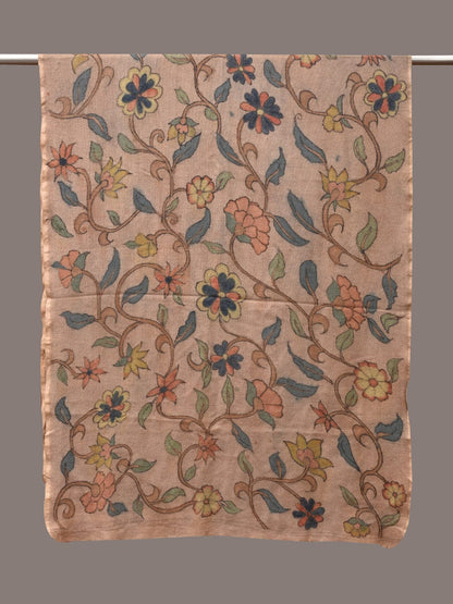 Cream Kalamkari Hand Painted Woolen Handloom Stole with Floral Design - Global Threads