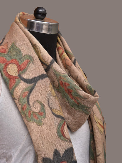 Cream Kalamkari Hand Painted Woolen Handloom Stole with Floral Design - Global Threads
