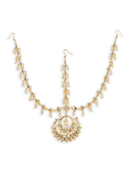 Women's Gold-Polished Kundan Mathapatti Head Jewellery - Ruby Raang