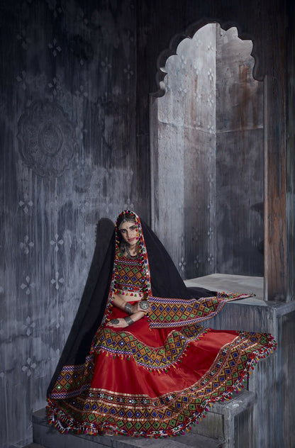 AI Fashion Red Art Silk Designer Navratri Lehenga Choli Collection