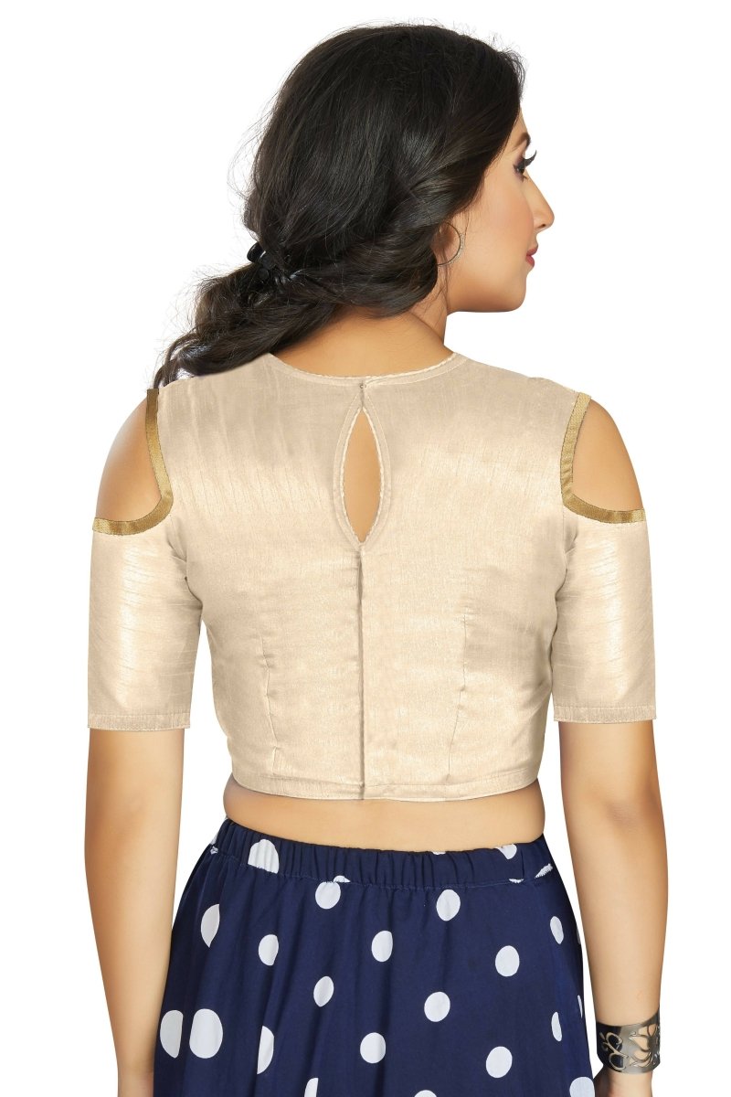 Aastha Fashion Women's Off White Art Silk Cold Shoulder Sleeve Readymade Blouse