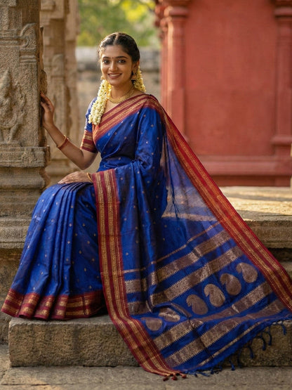 Anaita D Blue Silk Woven Saree With Blouse