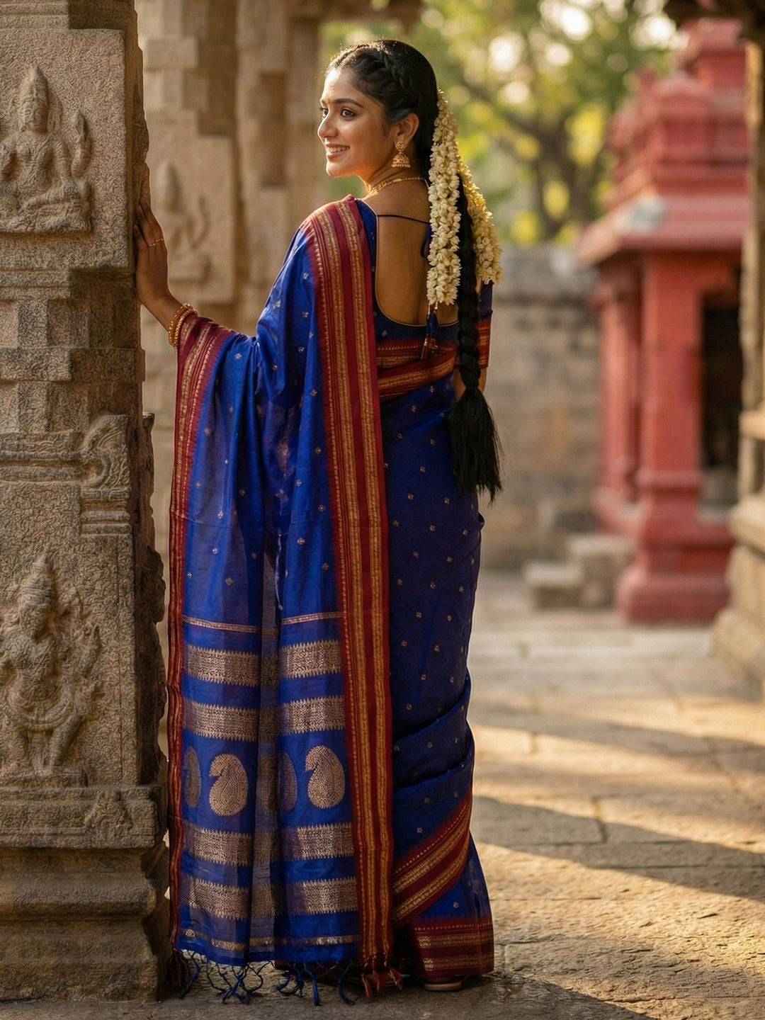 Anaita D Blue Silk Woven Saree With Blouse