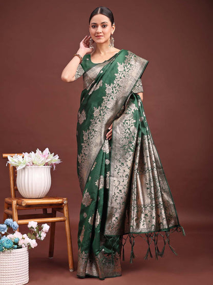 Anaita D Green Banarasi Silk Woven Work Saree With Blouse
