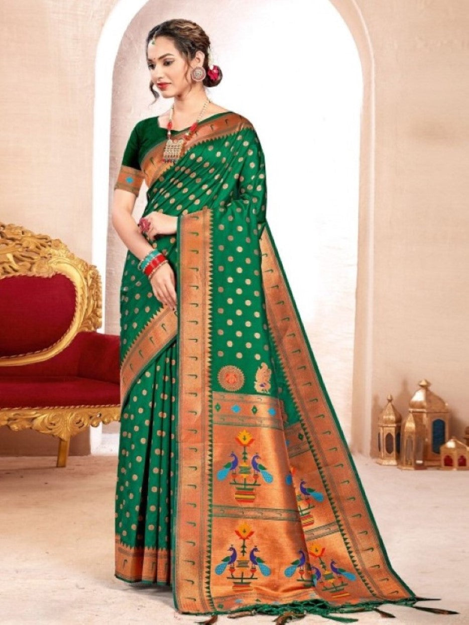 Anaita D Green Banarasi Saree With Blouse Piece