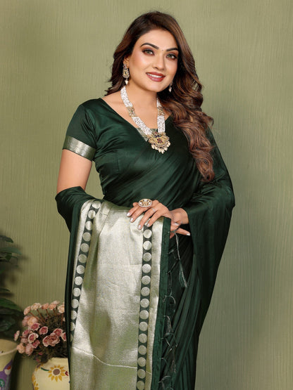 Anaita D Green Zari Weaving Work Satin Silk Saree With Blouse