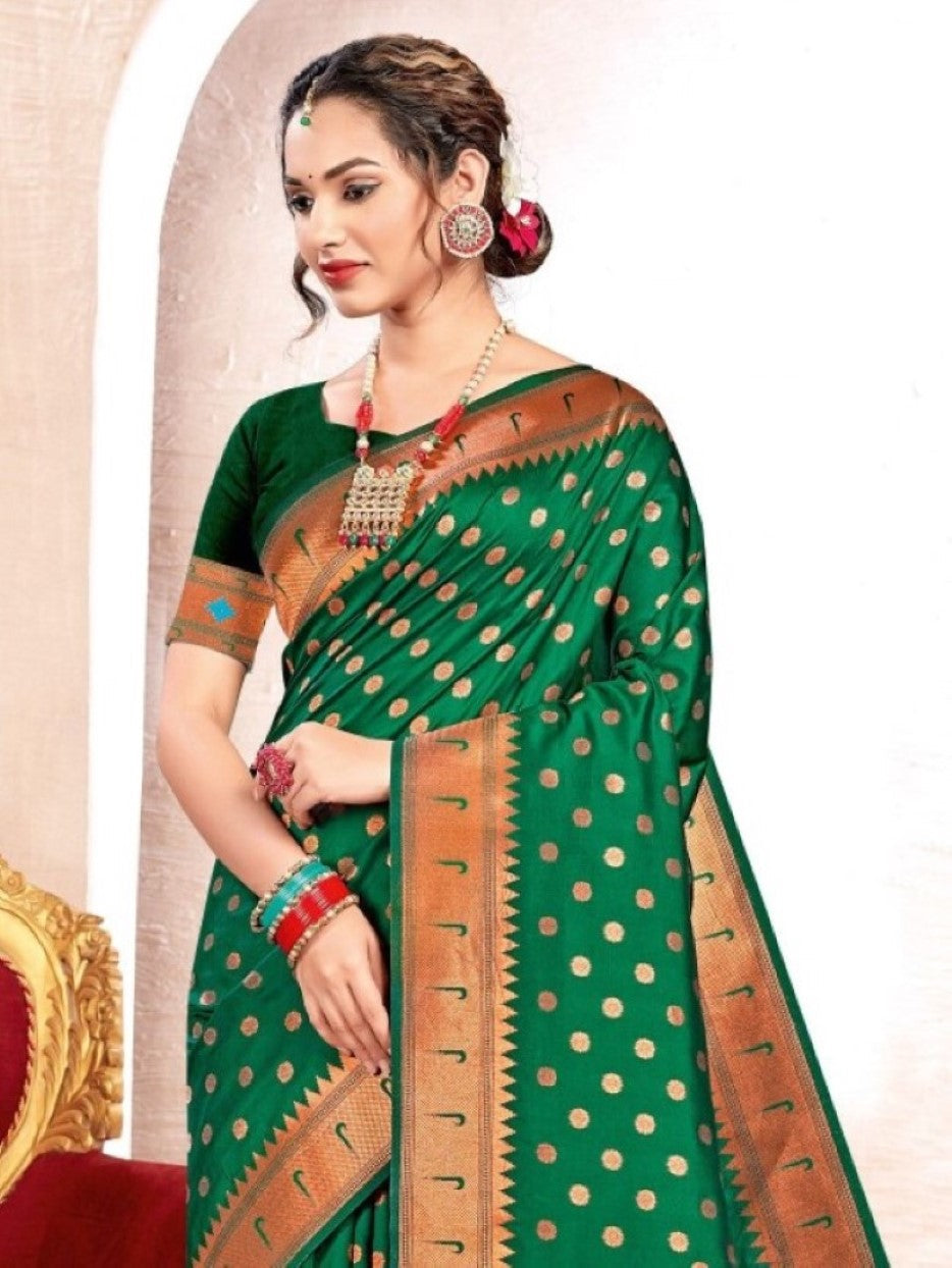 Anaita D Green Banarasi Saree With Blouse Piece