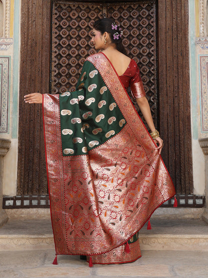 Anaita D Green Silk Woven Saree With Blouse