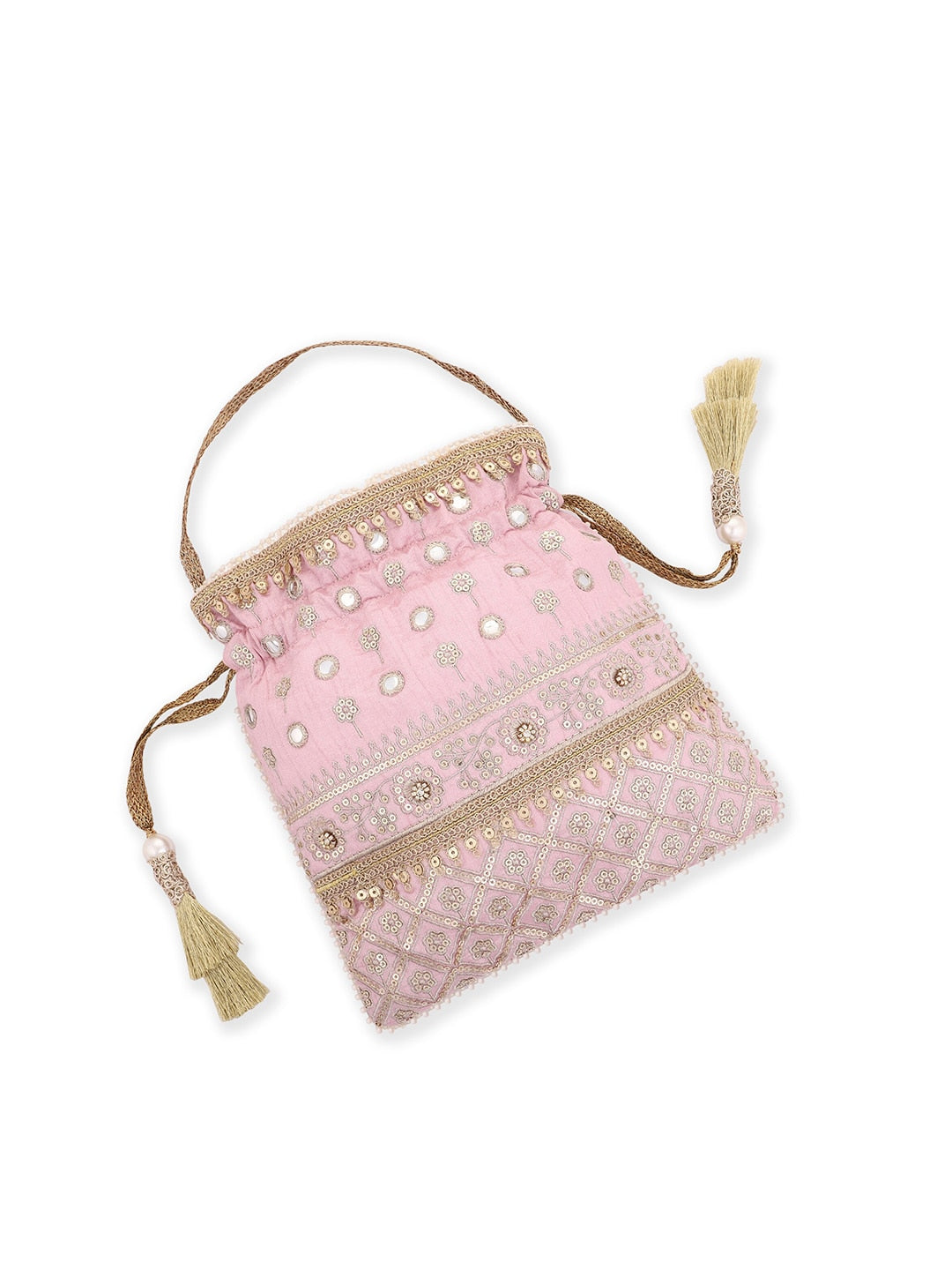 Masq Pink & Gold-Toned Embellished Potli Clutch