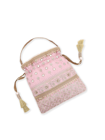 Masq Pink & Gold-Toned Embellished Potli Clutch
