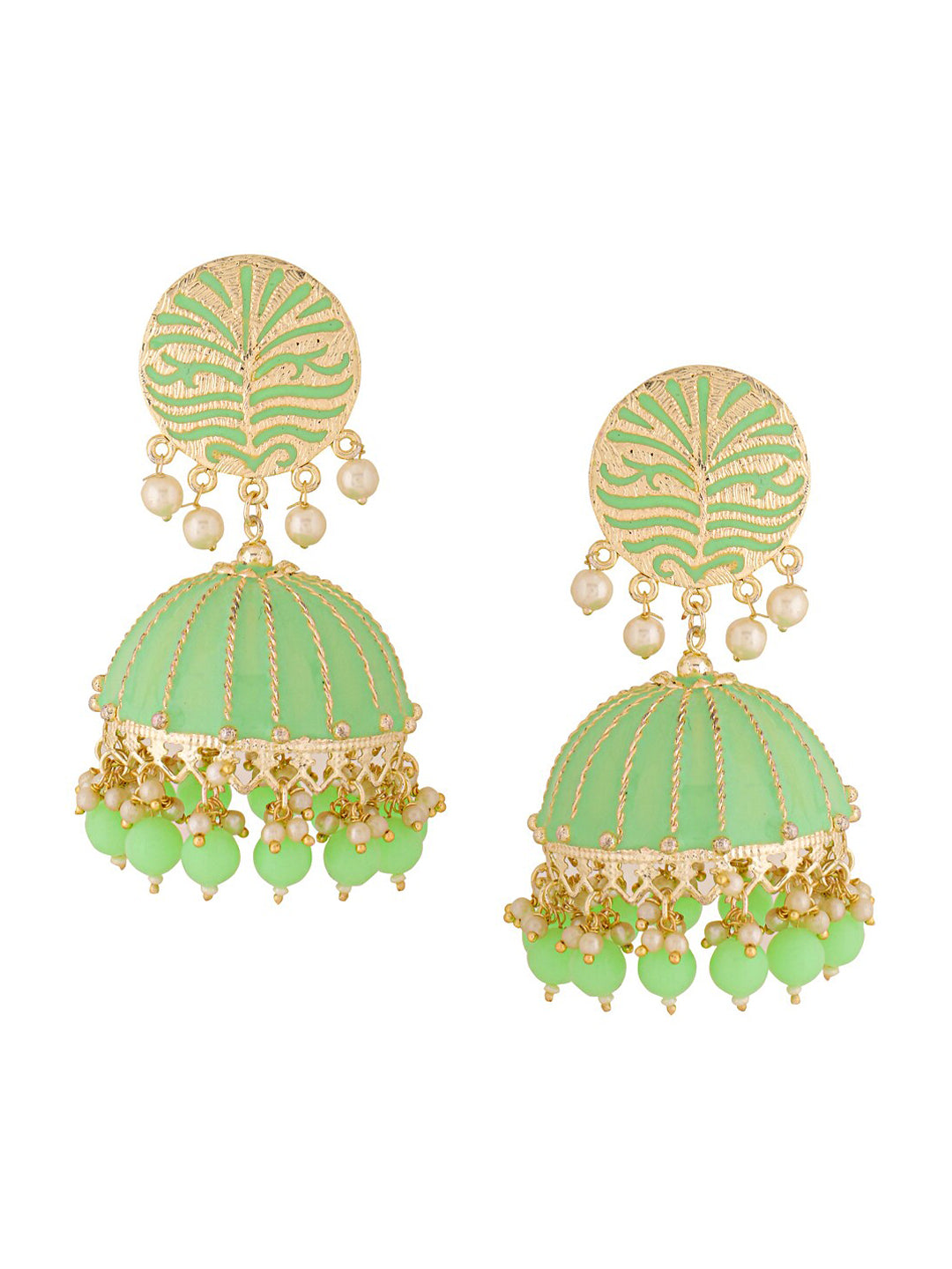 Yellow Chimes Women Green Meenakari Jhumkas Earrings