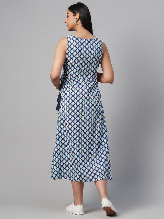 Anayna Women Blue & White Printed Maternity Wrap Dress