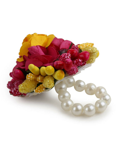 Yellow Pink Beaded Flower Jewellery Set - Ruby Raang