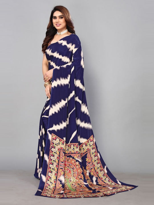 Fabmora Abstract Printed Pure Crepe Saree