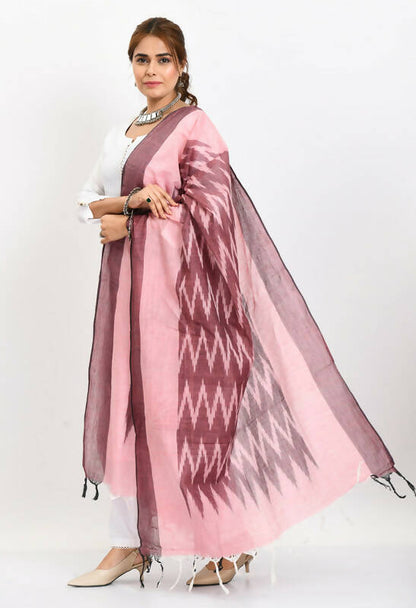 Mominos Fashion Moeza Women's Handloom Cotton Ikkat Maroon Dupatta
