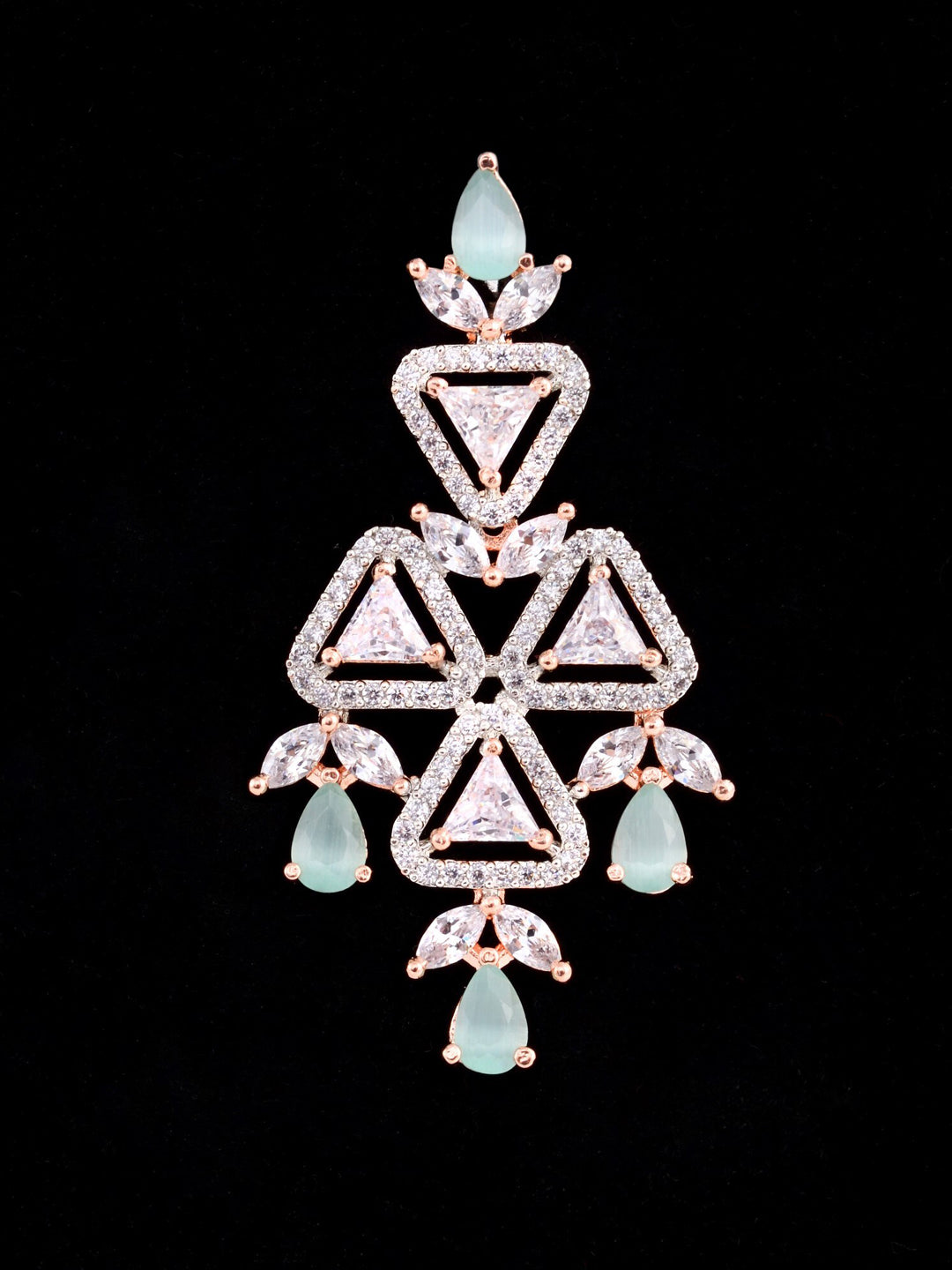 Saraf RS Jewellery Rose Gold-Polished White & Sea Green AD-Studded Handcrafted Jewellery Set