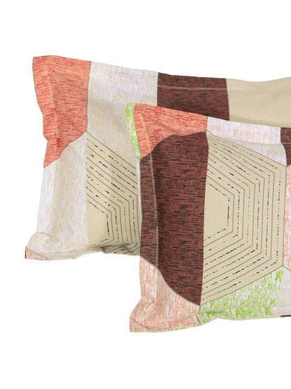 Story@home Cream-Coloured Geometric 152 TC Cotton 1 Queen Bedsheet with 2 Pillow Covers