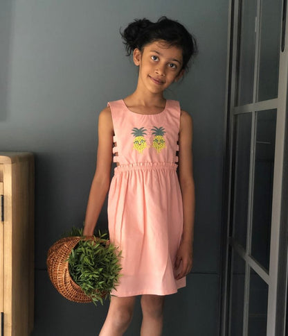 ArthLife Peach Pineapple Embroidered Dress