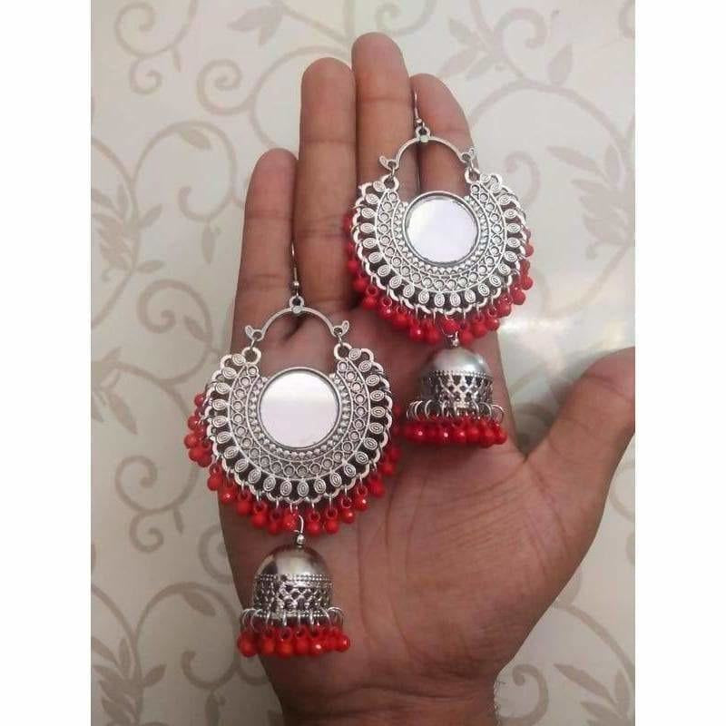 MS Fashion India Latest designer Red Color Pearls Mirror Tassel Jhumka Earrings