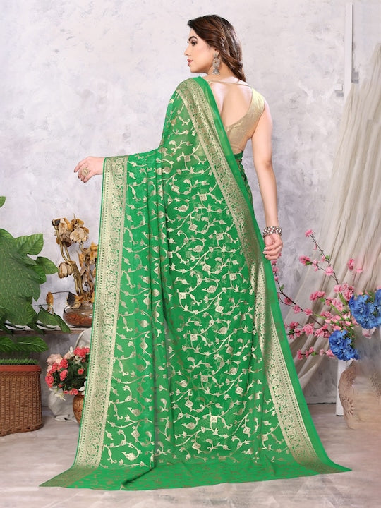 Fabmora Ethnic Motifs Printed Poly Georgette Saree